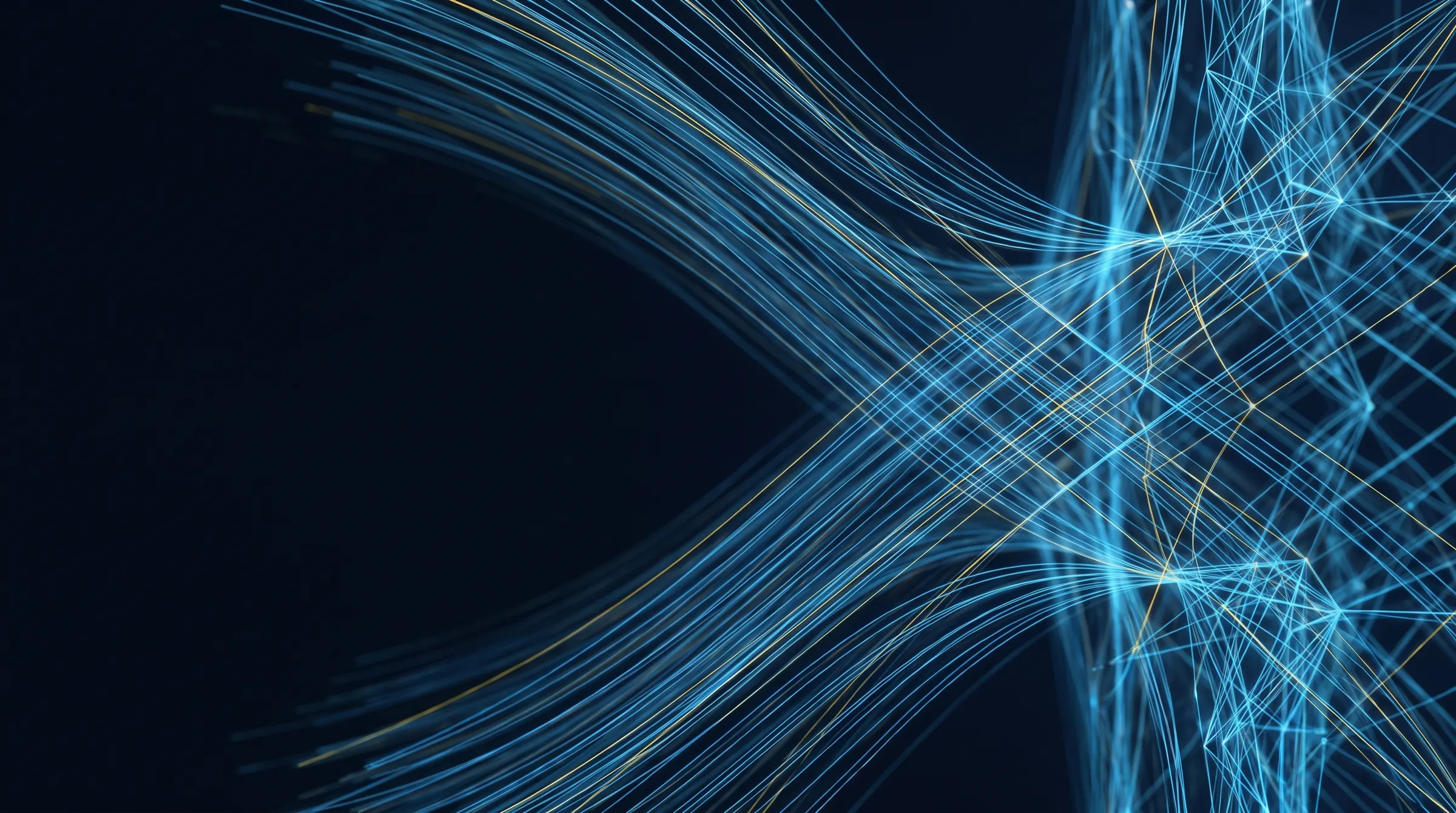 Abstract streams of light flowing through a dark grid, representing market data